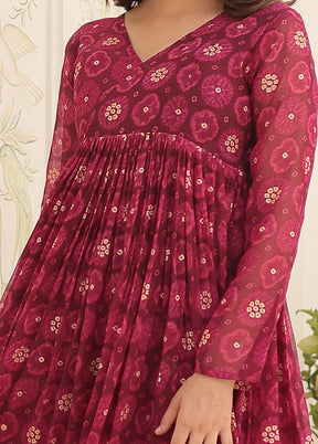 Magenta Readymade Georgette Indian Dress