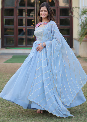 Sky Blue Readymade Georgette Indian Dress