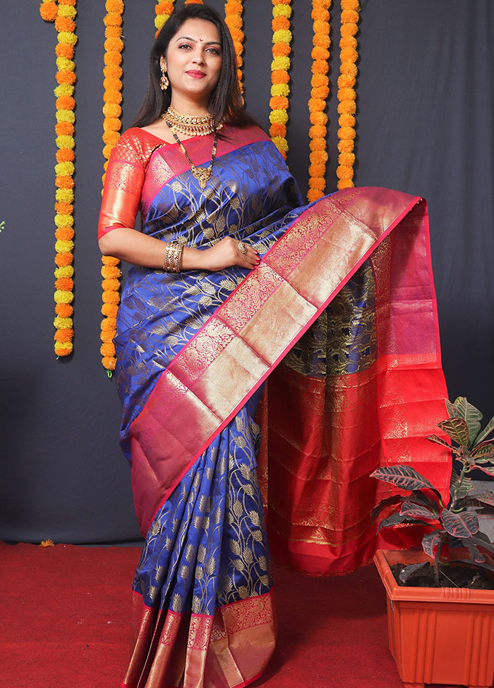 Blue Spun Silk Saree With Blouse Piece - Indian Silk House Agencies