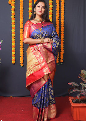 Blue Spun Silk Saree With Blouse Piece - Indian Silk House Agencies