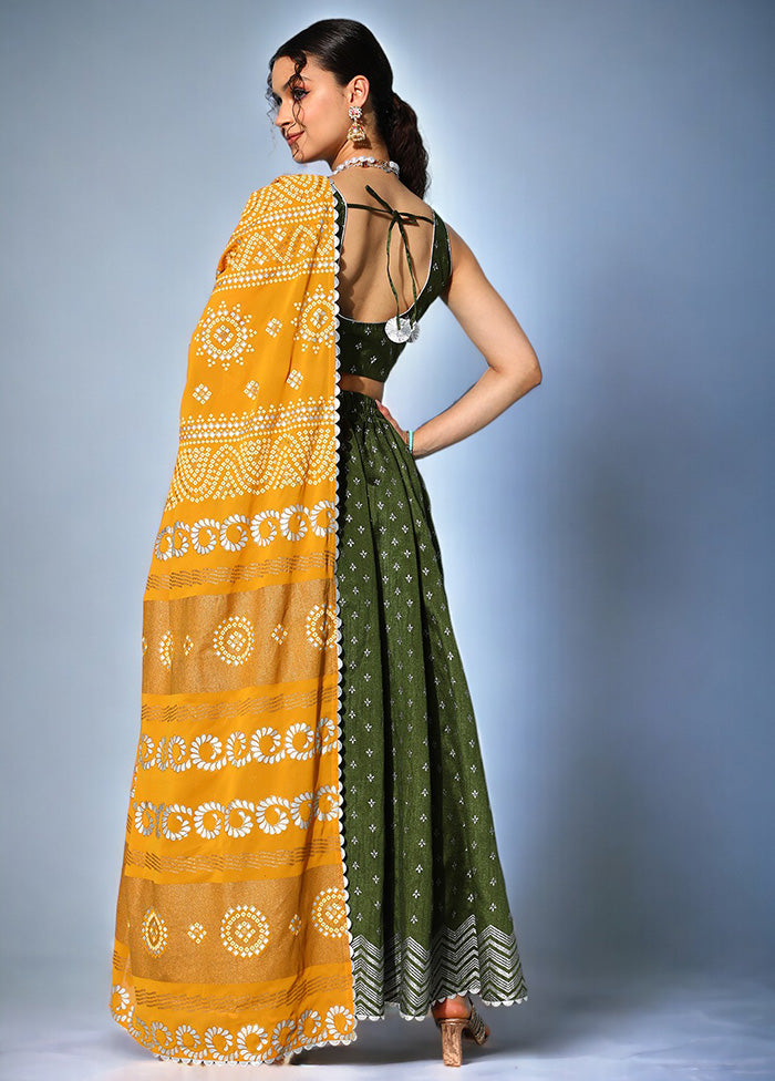 Dark Green Silk Readymade Lehenga With Dupatta