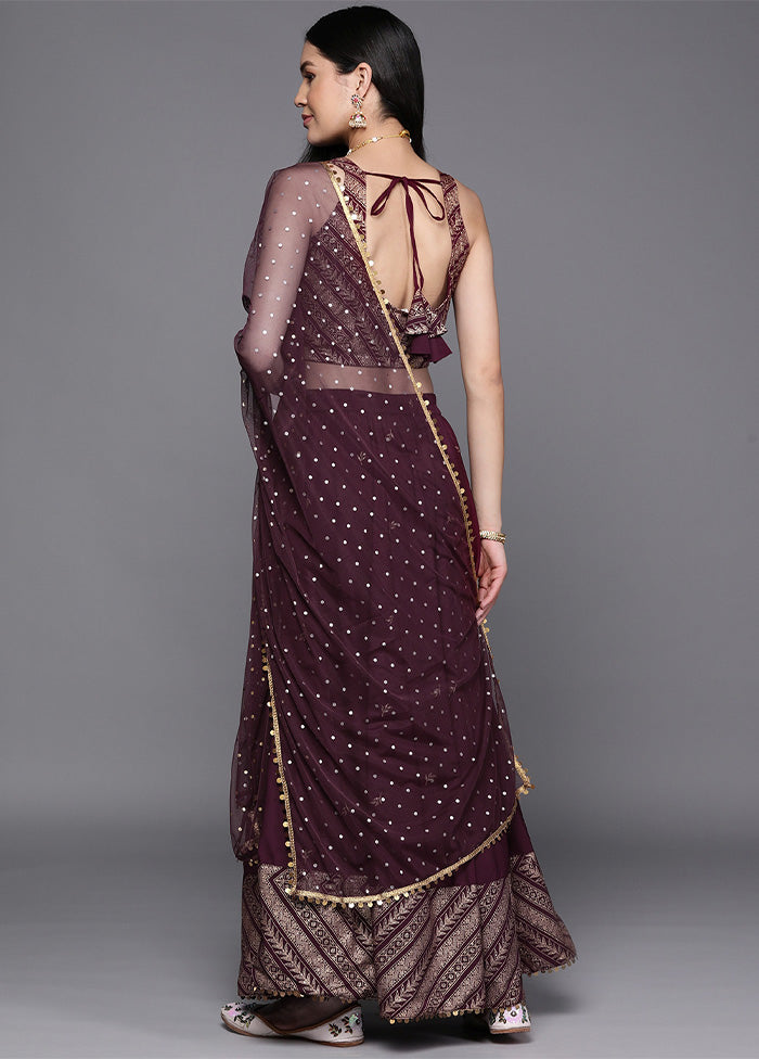 Wine Silk Readymade Lehenga With Dupatta