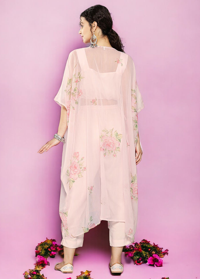 3 Pc Pink Readymade Silk Top Set