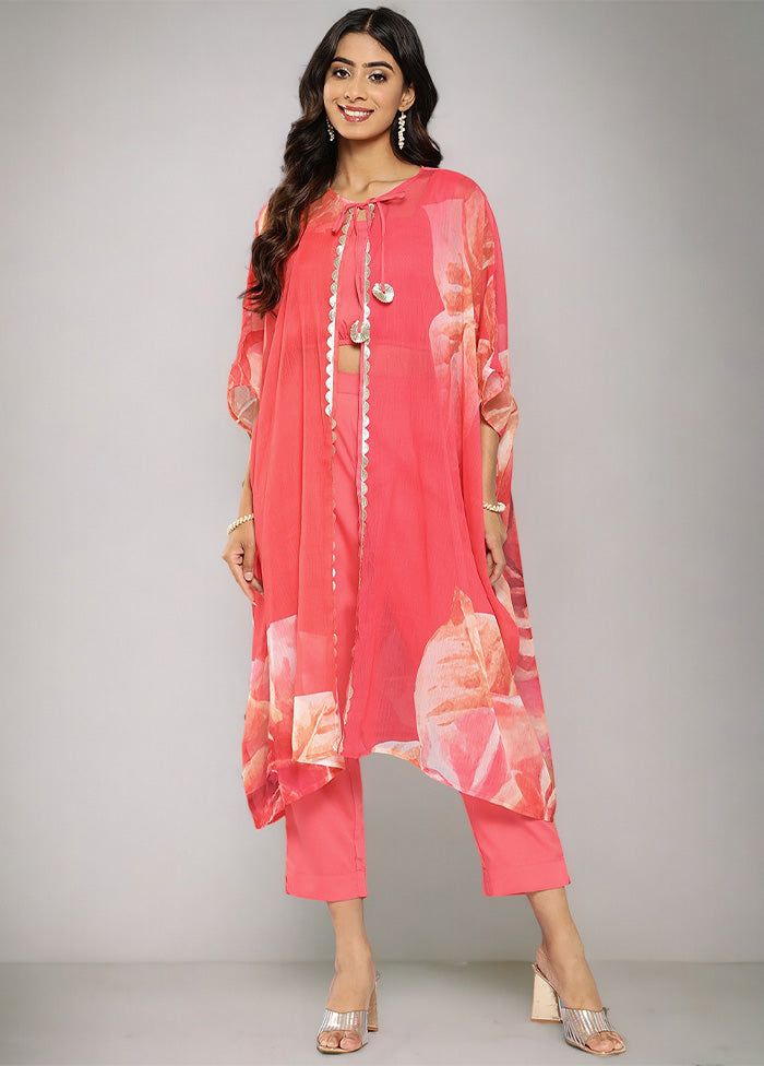 3 Pc Coral Readymade Silk Top Set