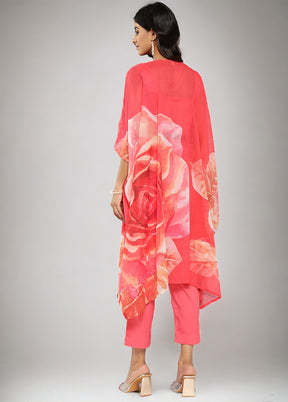 3 Pc Coral Readymade Silk Top Set