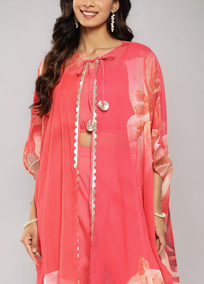 3 Pc Coral Readymade Silk Top Set