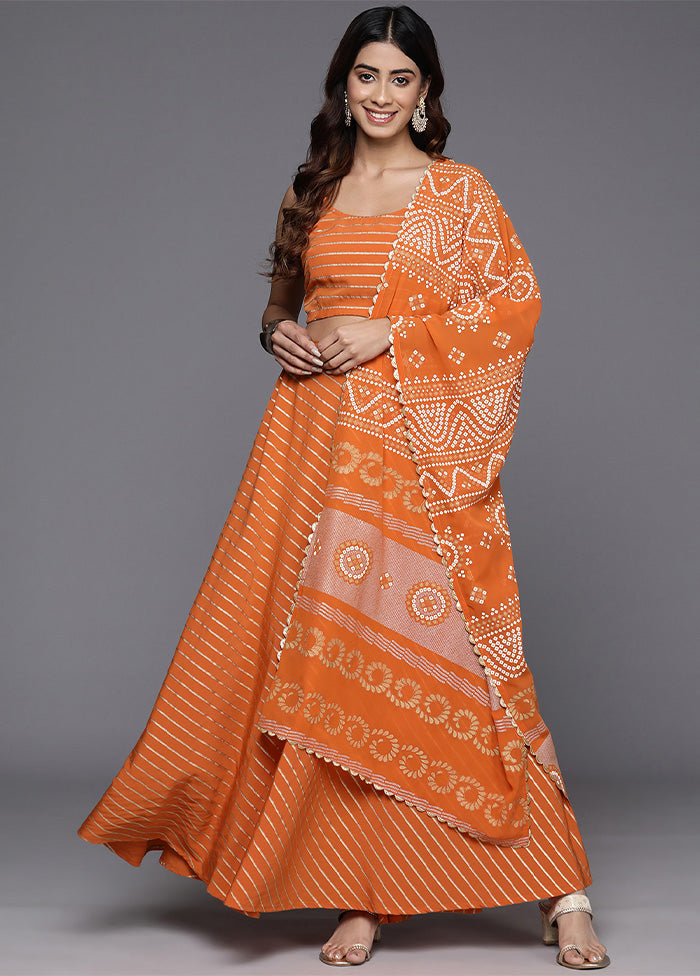 Orange Silk Readymade Lehenga With Dupatta