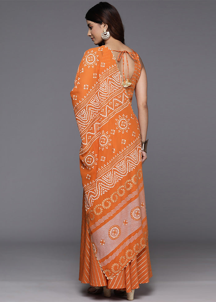 Orange Silk Readymade Lehenga With Dupatta