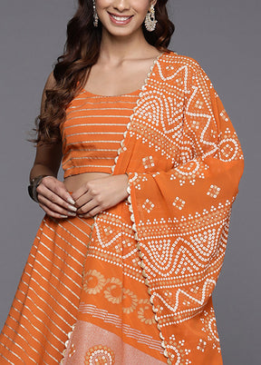 Orange Silk Readymade Lehenga With Dupatta