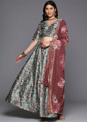 Green Silk Readymade Lehenga With Dupatta