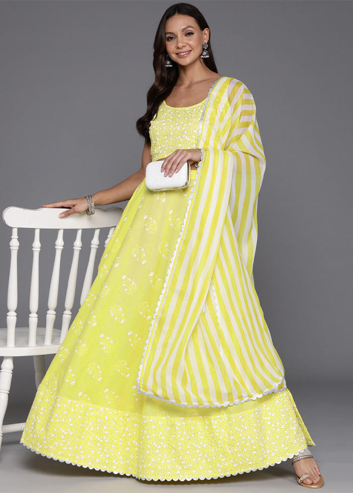 Yellow Cotton Readymade Lehenga With Dupatta