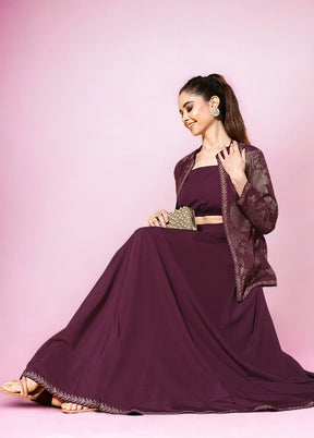 3 Pc Burgundy Readymade Silk Top Set