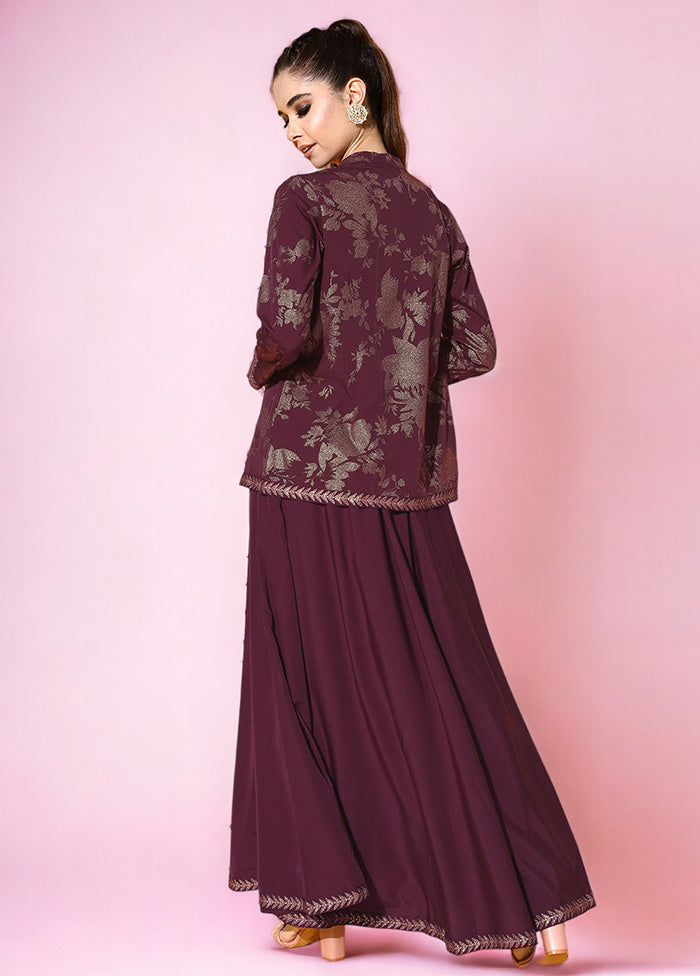 3 Pc Burgundy Readymade Silk Top Set