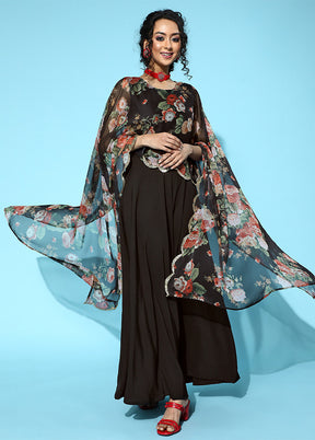 Black Readymade Polyester Indian Dress