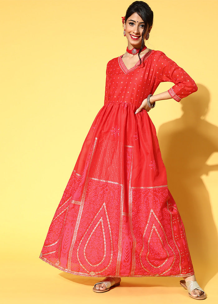 Red Readymade Polyester Indian Dress