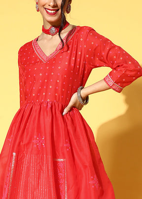 Red Readymade Polyester Indian Dress