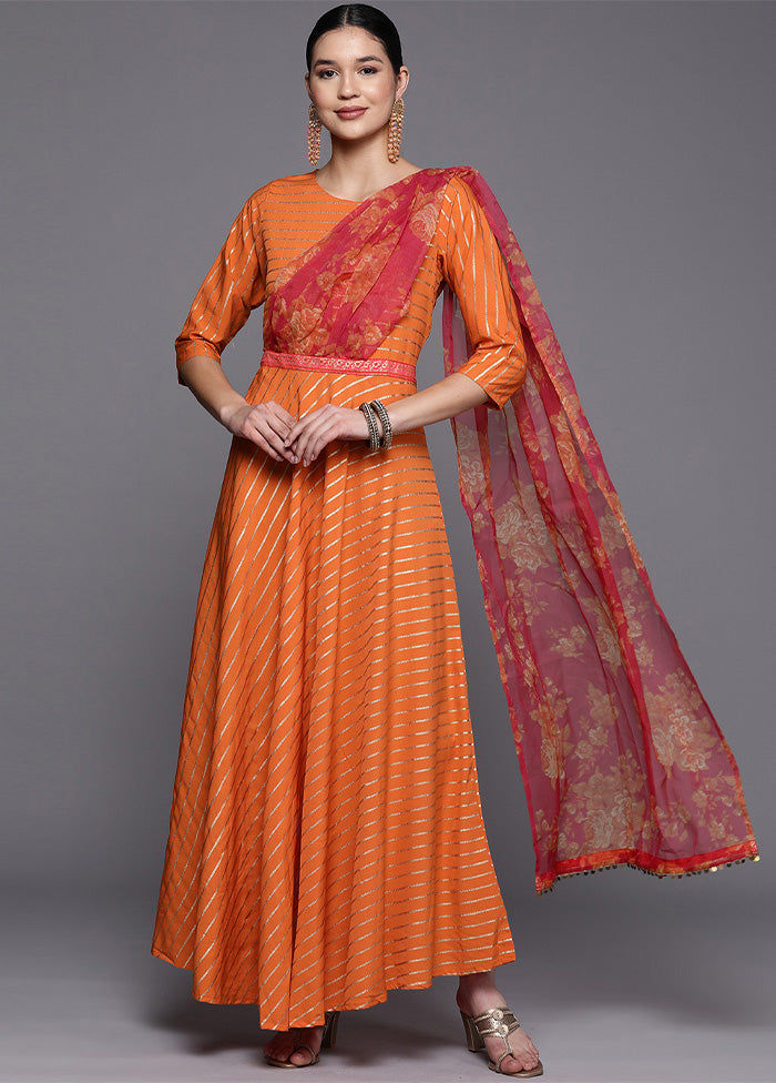 Orange Readymade Silk Indian Dress