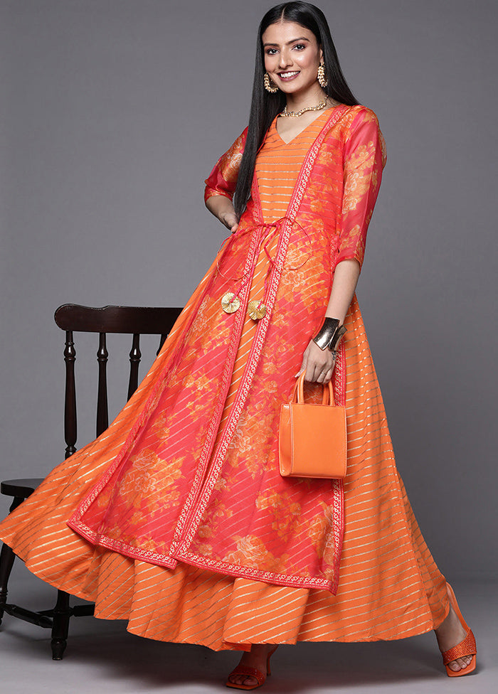 Orange Readymade Silk Indian Dress - Indian Silk House Agencies