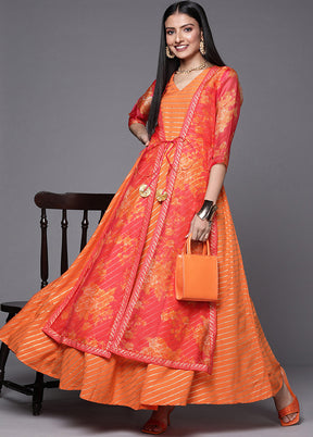 Orange Readymade Silk Indian Dress - Indian Silk House Agencies