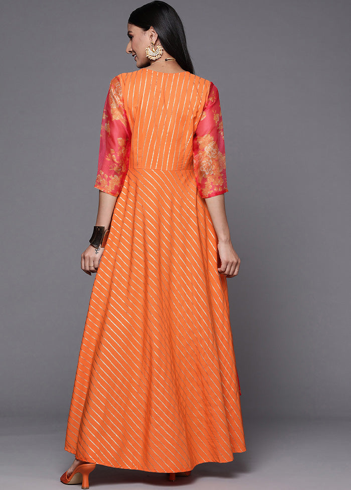 Orange Readymade Silk Indian Dress