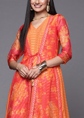 Orange Readymade Silk Indian Dress