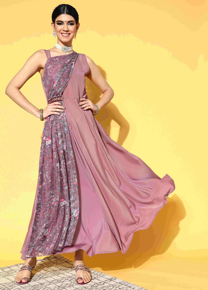 Mauve Readymade Silk Indian Dress