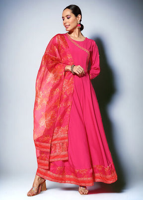 Pink Readymade Silk Indian Dress