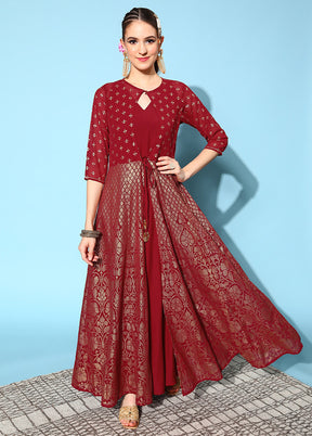 Maroon Readymade Georgette Indian Dress