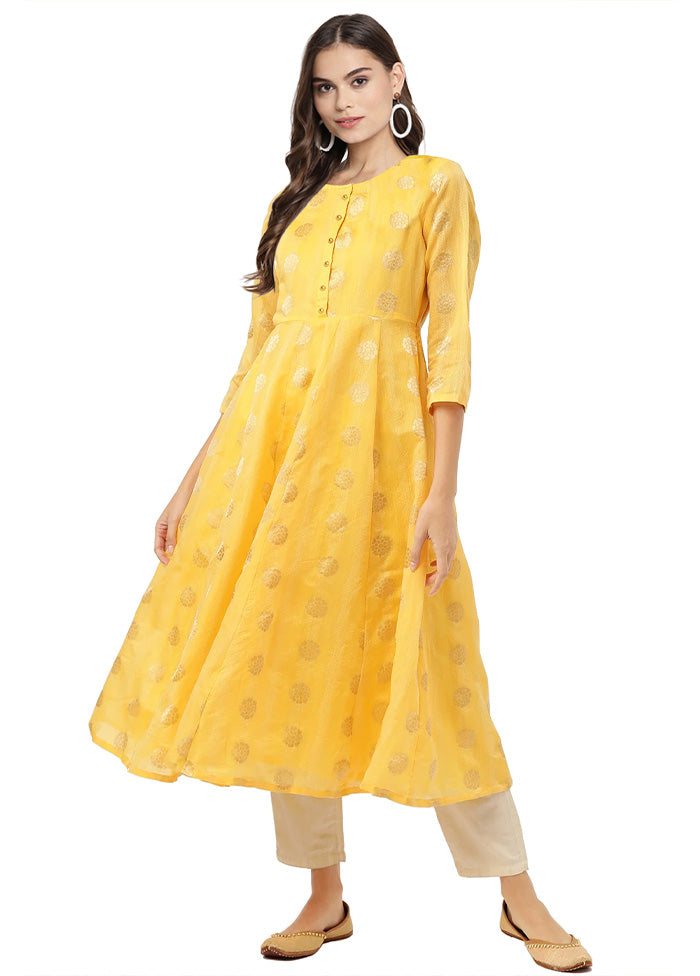 Yellow Readymade Chanderi Kurti