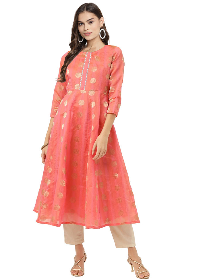 Pink Readymade Chanderi Kurti