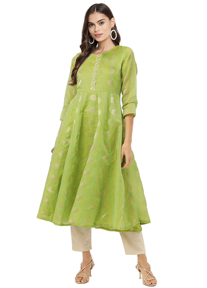 Olive Green Readymade Chanderi Kurti