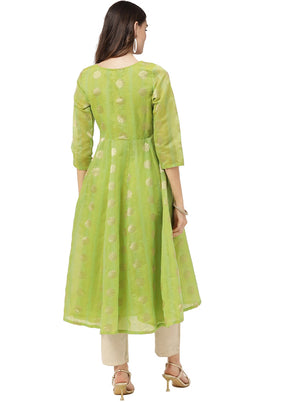 Olive Green Readymade Chanderi Kurti