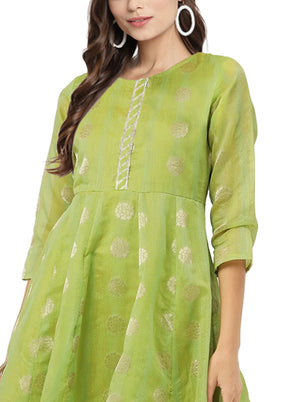 Olive Green Readymade Chanderi Kurti