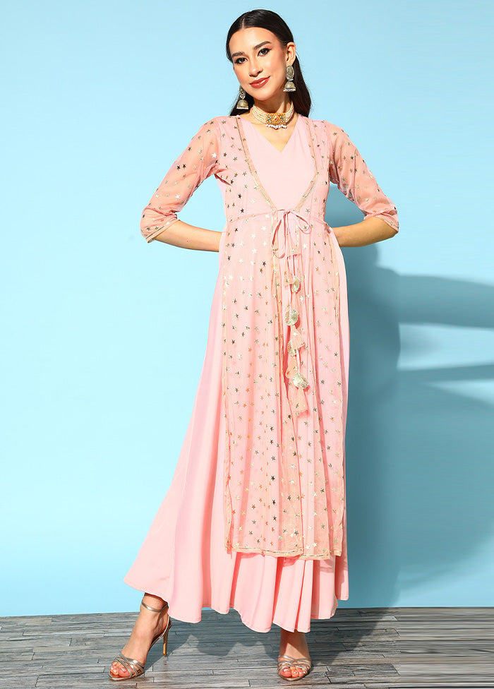 Pink Readymade Polyester Indian Dress