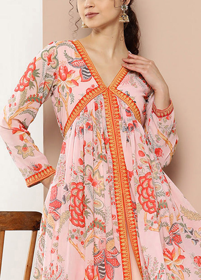 2 Pc Pink Readymade Georgette Kurti Set