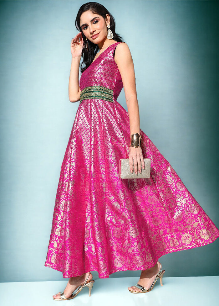 Pink Readymade Silk Indian Dress