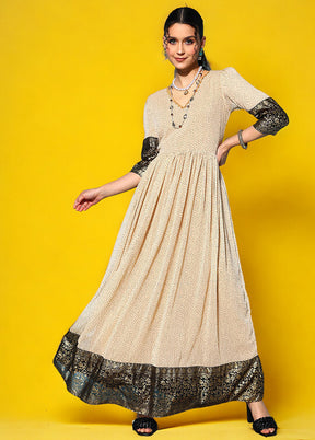 Cream Readymade Silk Indian Dress