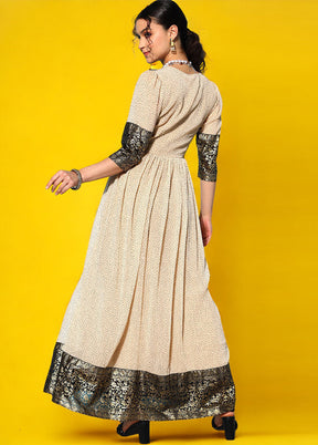 Cream Readymade Silk Indian Dress