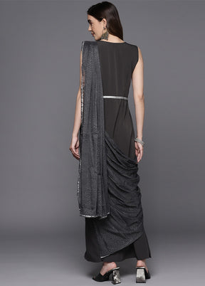 Grey Readymade Silk Indian Dress