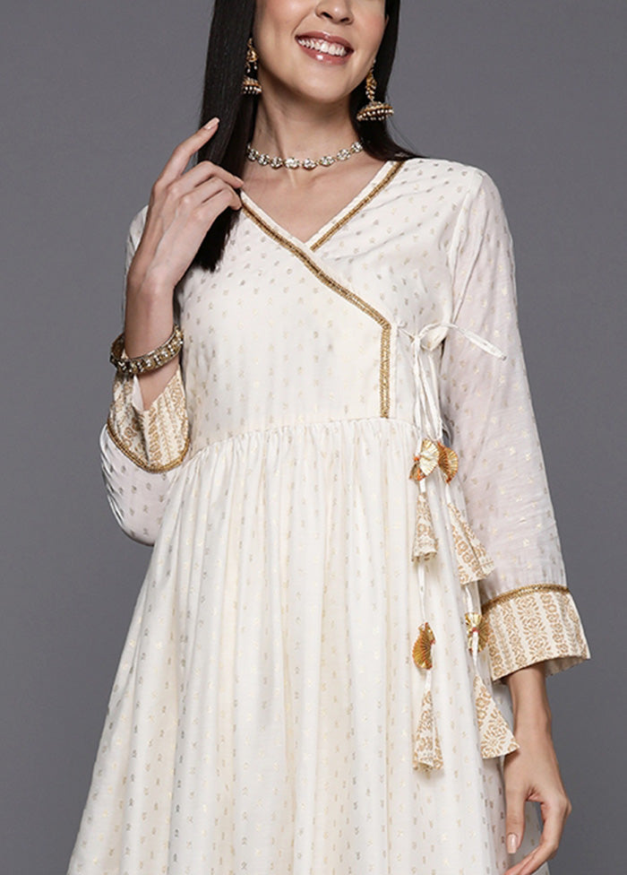 Off White Readymade Chanderi Indian Dress