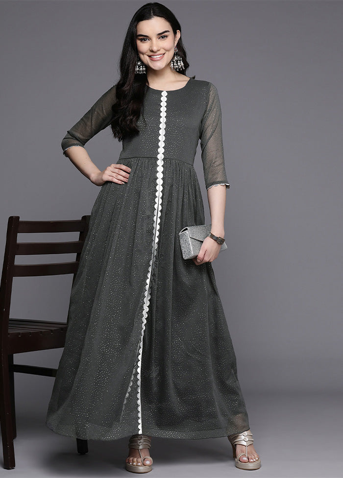 Grey Readymade Silk Indian Dress