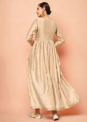 Beige Readymade Chanderi Indian Dress