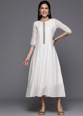 Off White Readymade Polyester Indian Dress