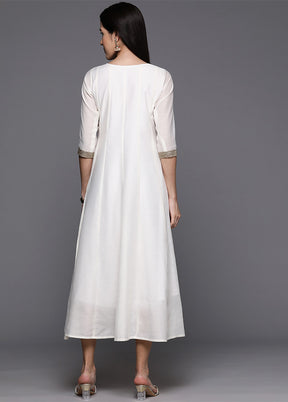 Off White Readymade Polyester Indian Dress