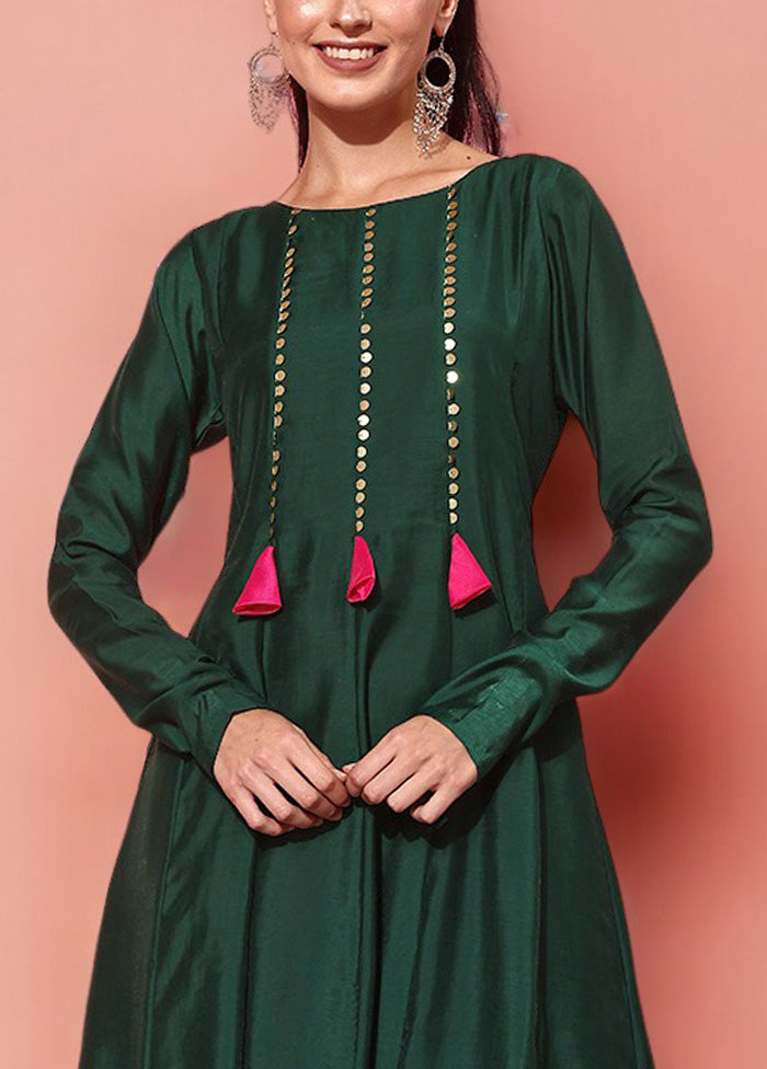 Green Readymade Chanderi Indian Dress