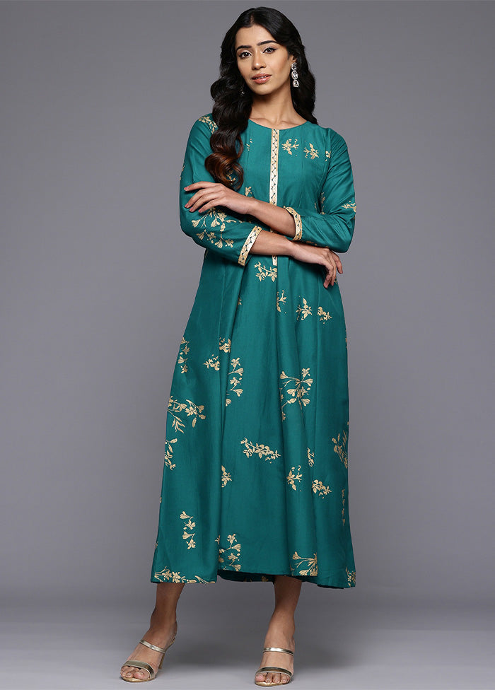 Green Readymade Silk Indian Dress