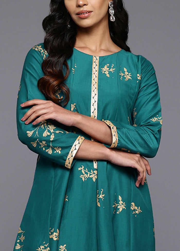 Green Readymade Silk Indian Dress