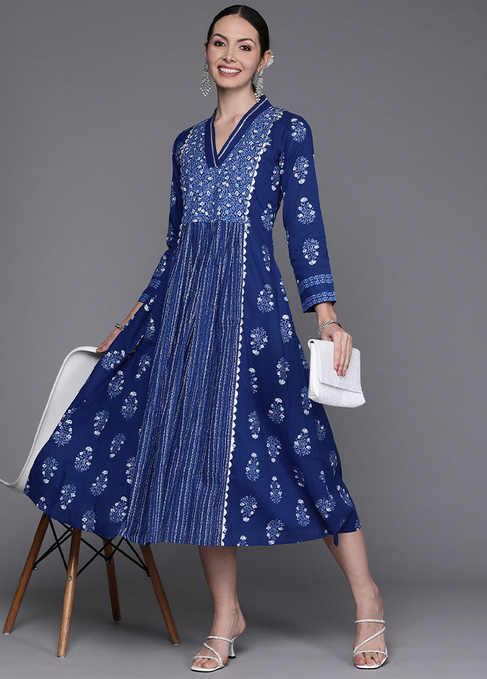 Indigo Blue Readymade Cotton Indian Dress
