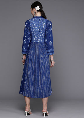 Indigo Blue Readymade Cotton Indian Dress