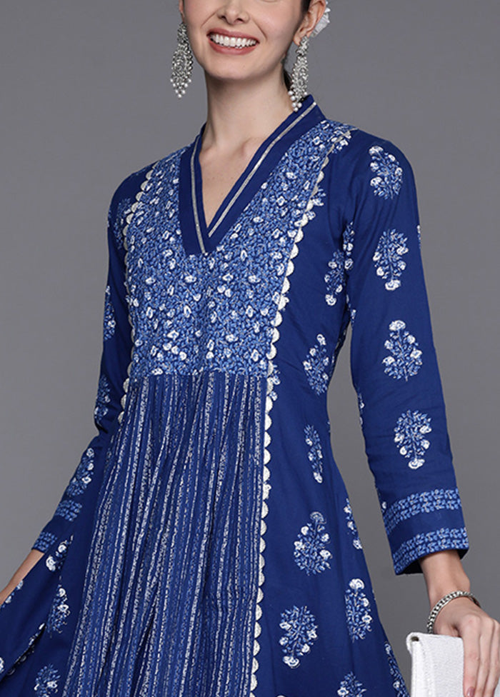 Indigo Blue Readymade Cotton Indian Dress